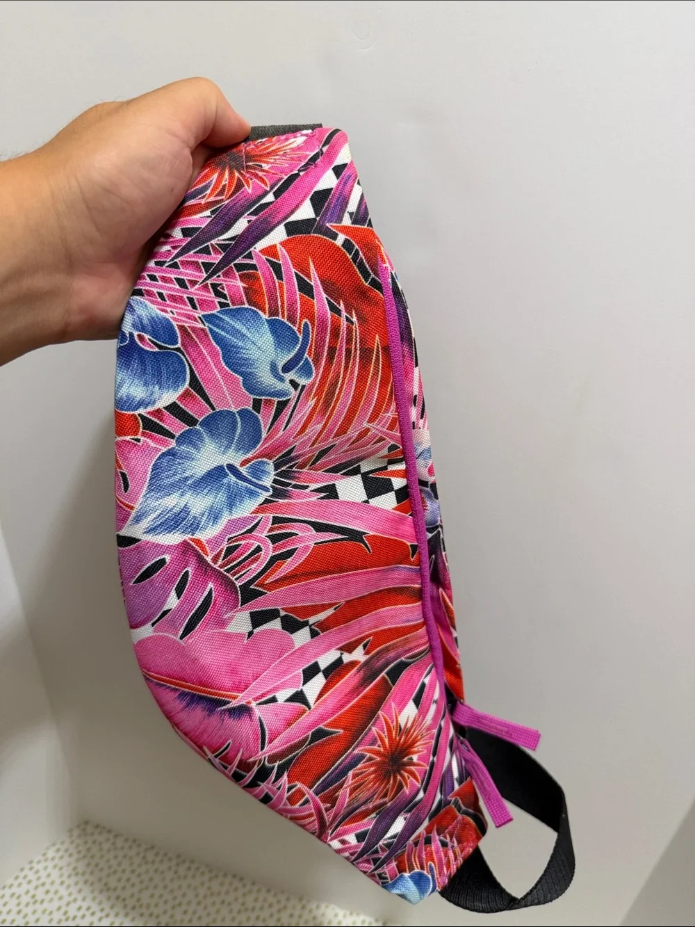 Nike Pink Floral Fanny Pack with Black Strap